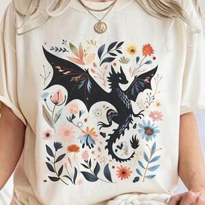 SHEIN Cream Dragon Floral Tee